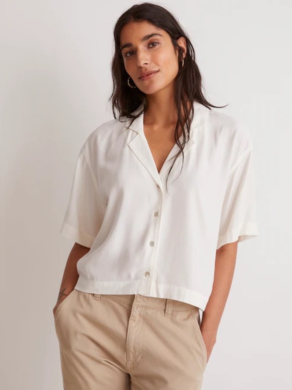 Madewell Button Front Resort Shirt Lusterweave Lighthouse S